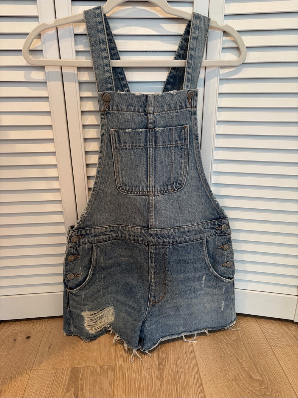 Lovers + friends Denim Jean Overall Shorts ripped distressed